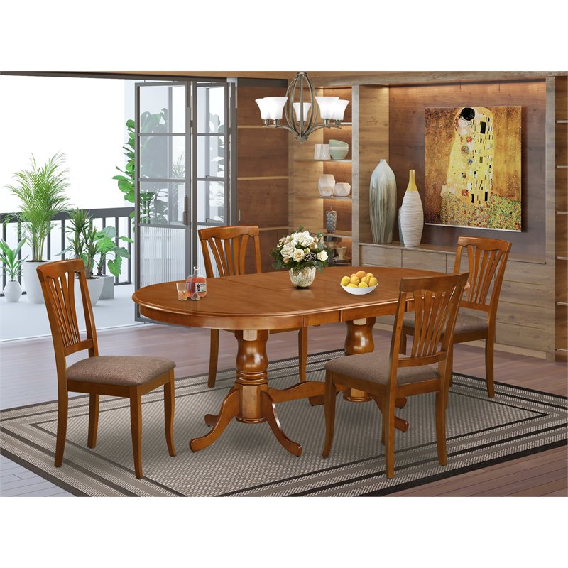 Pemberly Row 5-piece Wood Dining Set with Linen Seat in Brown