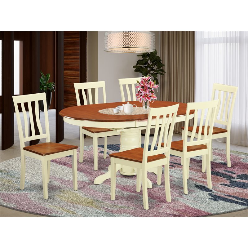 Pemberly Row Traditional 7-piece Wood Dining Set in Buttermilk/Cherry
