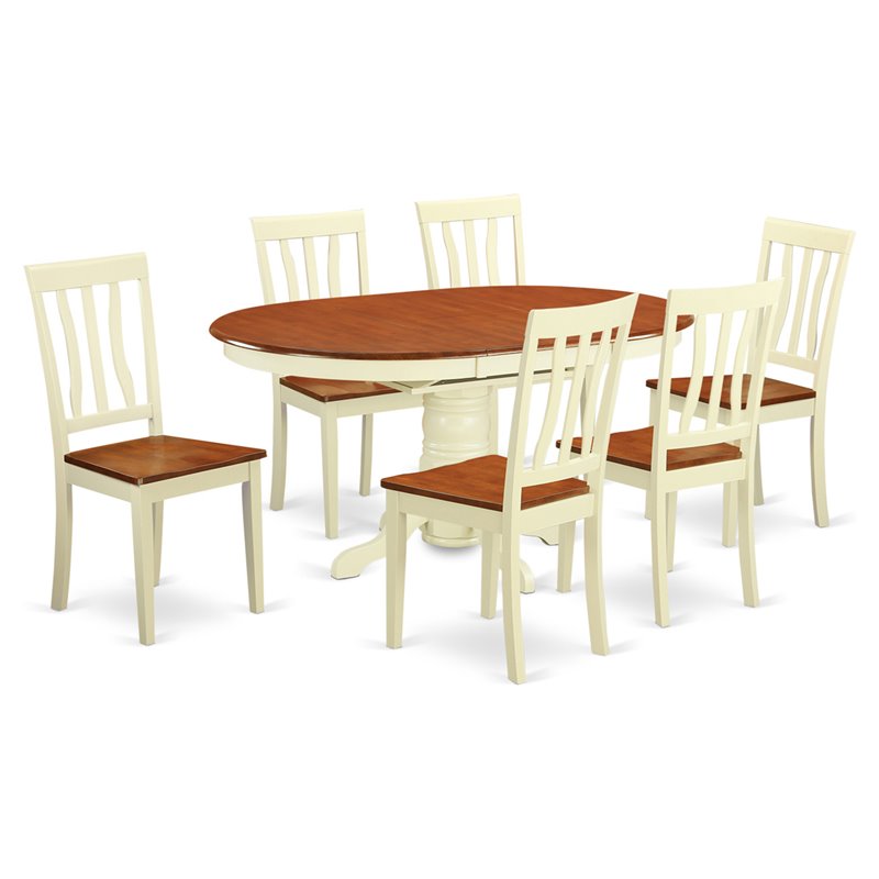 Pemberly Row Traditional 7-piece Wood Dining Set in Buttermilk/Cherry