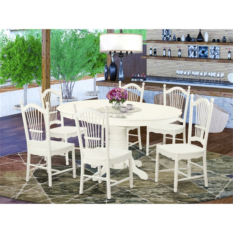 Pemberly Row Traditional 7-piece Wood Kitchen Table Set in Linen White