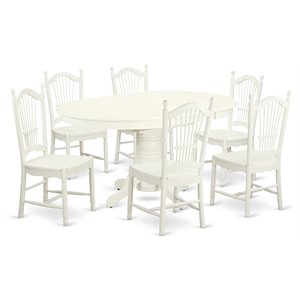 Pemberly Row Traditional 7-piece Wood Kitchen Table Set in Linen White