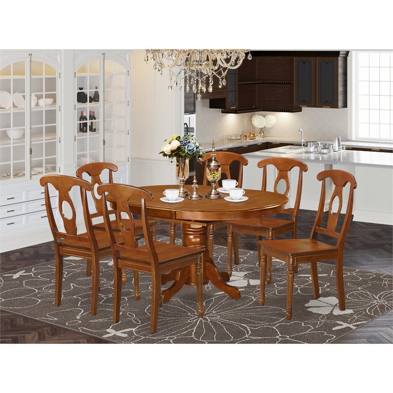 Pemberly Row Traditional 7-piece Wood Dining Set in Saddle Brown