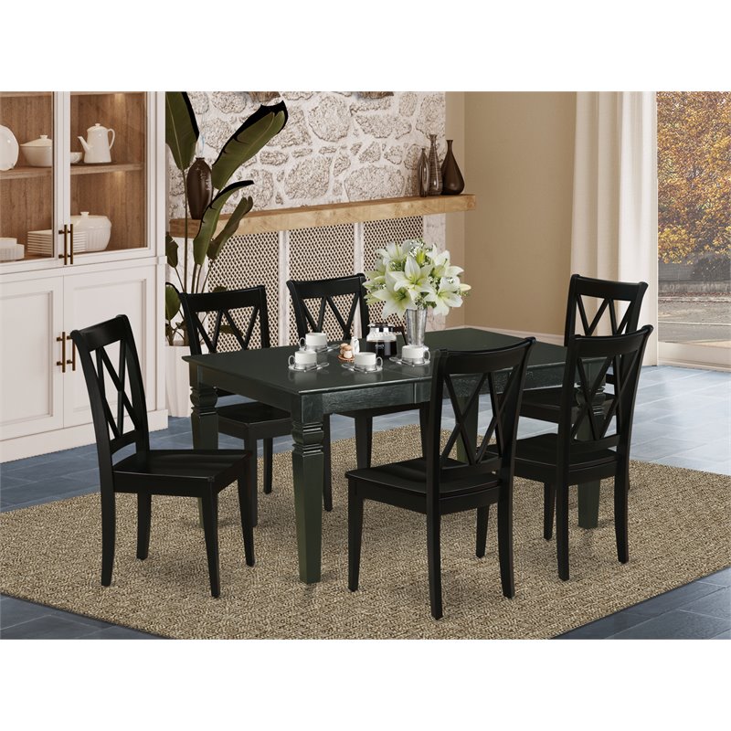 Pemberly Row 7-piece Wood Kitchen Table and Chair Set in Black