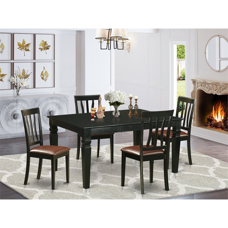 Pemberly Row Traditional 5-piece Wood Dining Table Set in Black
