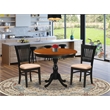 Pemberly Row Kitchen Table and 2 Linen Fabric Dining Chairs - Black Finish