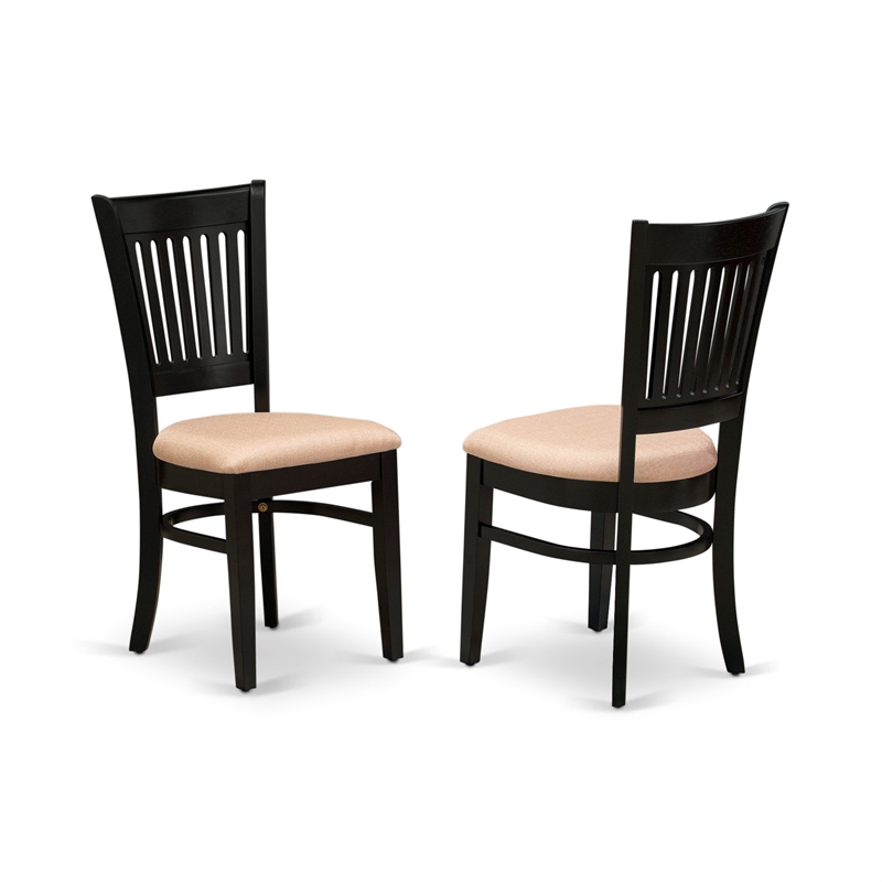 Pemberly Row Kitchen Table and 2 Linen Fabric Dining Chairs - Black Finish