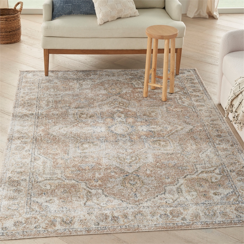 Pemberly Row 3'x4' Ivory Navy Fabric Tropical Area Rug (3'x4')