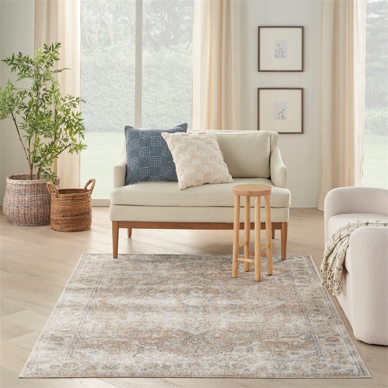 Pemberly Row 3'x4' Ivory Navy Fabric Tropical Area Rug (3'x4')