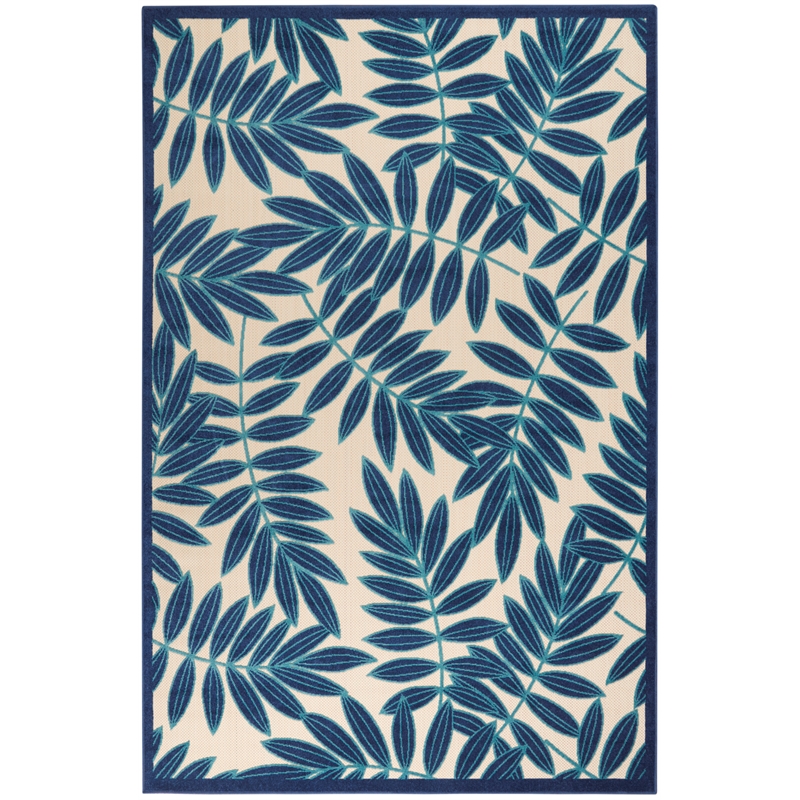 Pemberly Row 6'x9' Navy Blue and White Fabric Tropical Area Rug (6'x9')