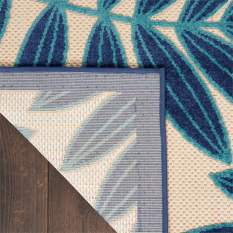 Pemberly Row 6'x9' Navy Blue and White Fabric Tropical Area Rug (6'x9')
