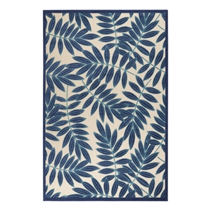 Pemberly Row 6'x9' Navy Blue and White Fabric Tropical Area Rug (6'x9')