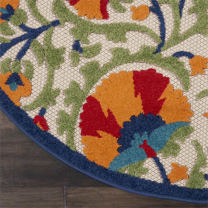 Pemberly Row 4' Round Red/Multi Indoor/Outdoor Polypropylene Rug