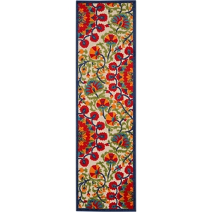 Pemberly Row Contemporary 2'3&quotx10' Red/Multi Indoor/Outdoor Rug