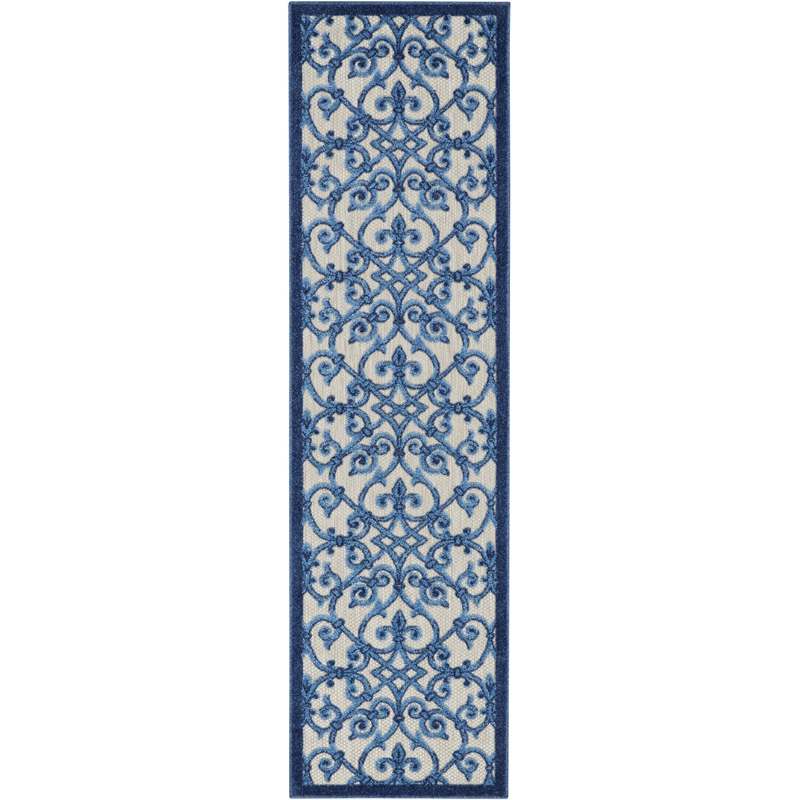 Pemberly Row Contemporary 2'x6' Gray/Blue Indoor/Outdoor Rug