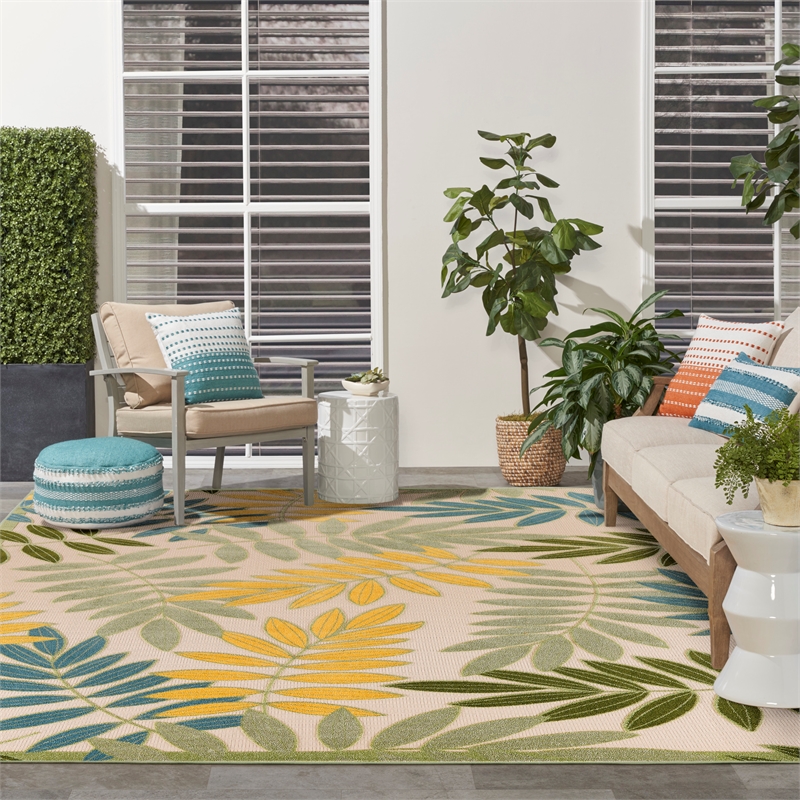 Pemberly Row 9'x12' Green Multicolor Fabric Outdoor Area Rug (9'x12')