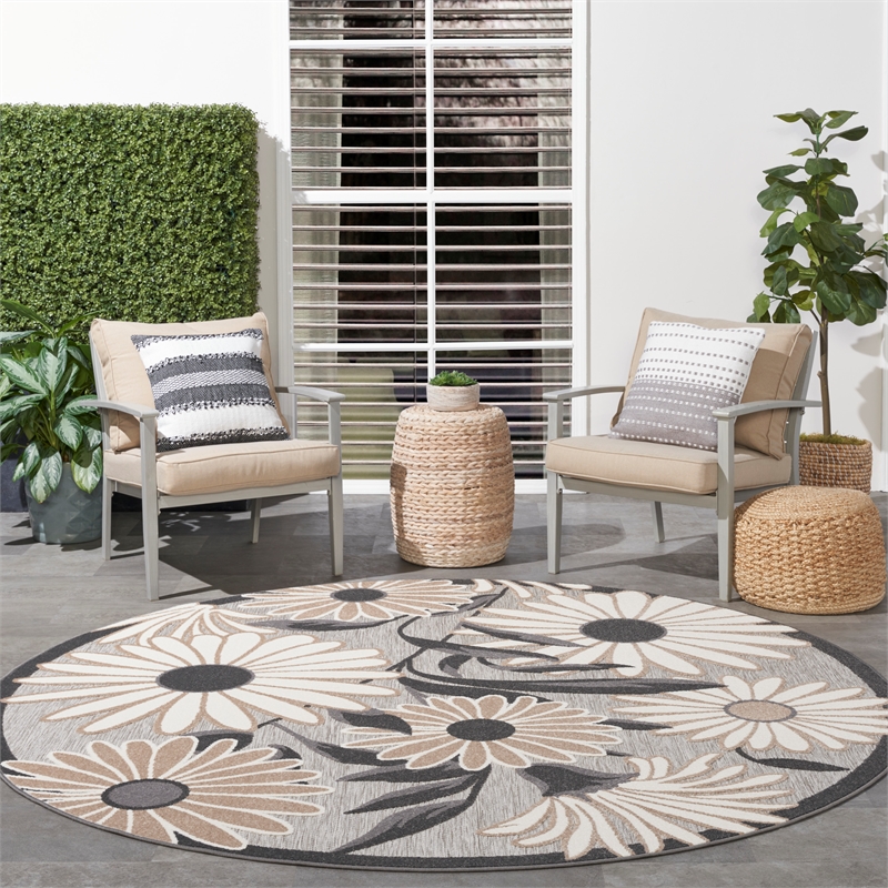 Pemberly Row Modern / Contemporary 5' Round Beige Fabric Area Rug