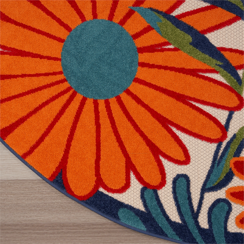 Pemberly Row 5' Round Multicolor Fabric Contemporary Area Rug