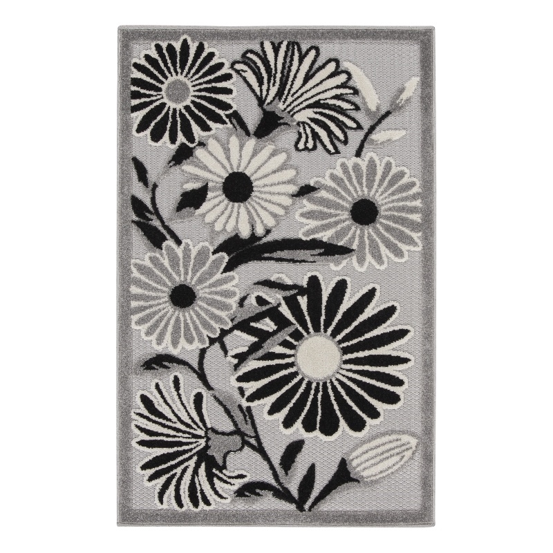 Pemberly Row Modern / Contemporary 3'x4' Black White Fabric Area Rug