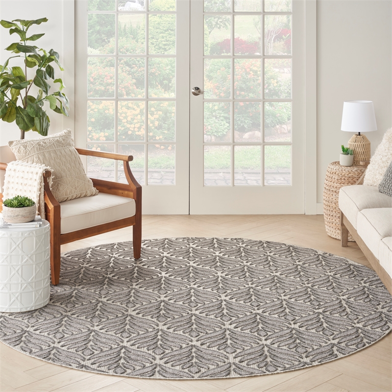 Pemberly Row Contemporary 8' Round Charcoal Fabric Tropical Area Rug