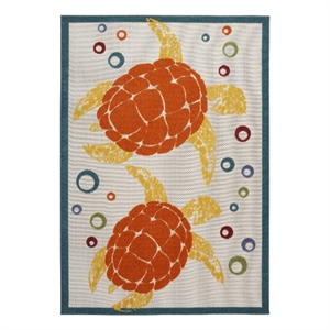 Pemberly Row 72&quotx108&quot Fabric Rug in Teal Blue Multi Nautical & Beach