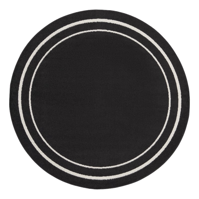 Pemberly Row 6' Round Black Ivory Contemporary Indoor/Outdoor Rug