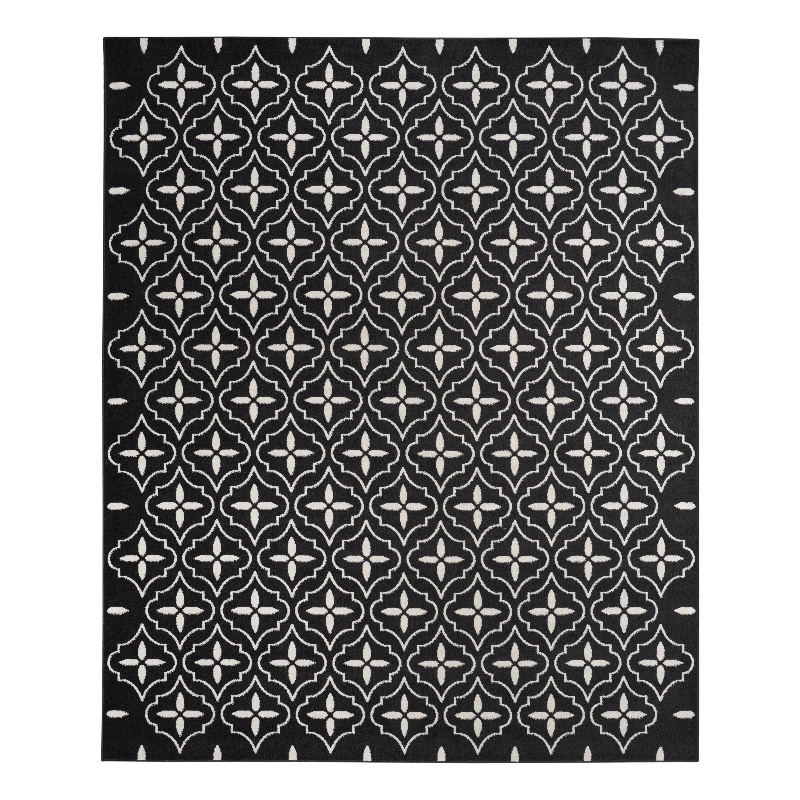 Pemberly Row Contemporary Home 8'x10' Fabric Black Ivory Area Rug