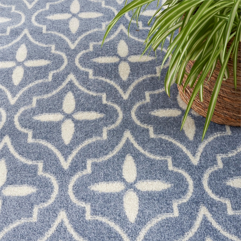 Pemberly Row Contemporary Home 6'x9' Fabric Blue Ivory Area Rug