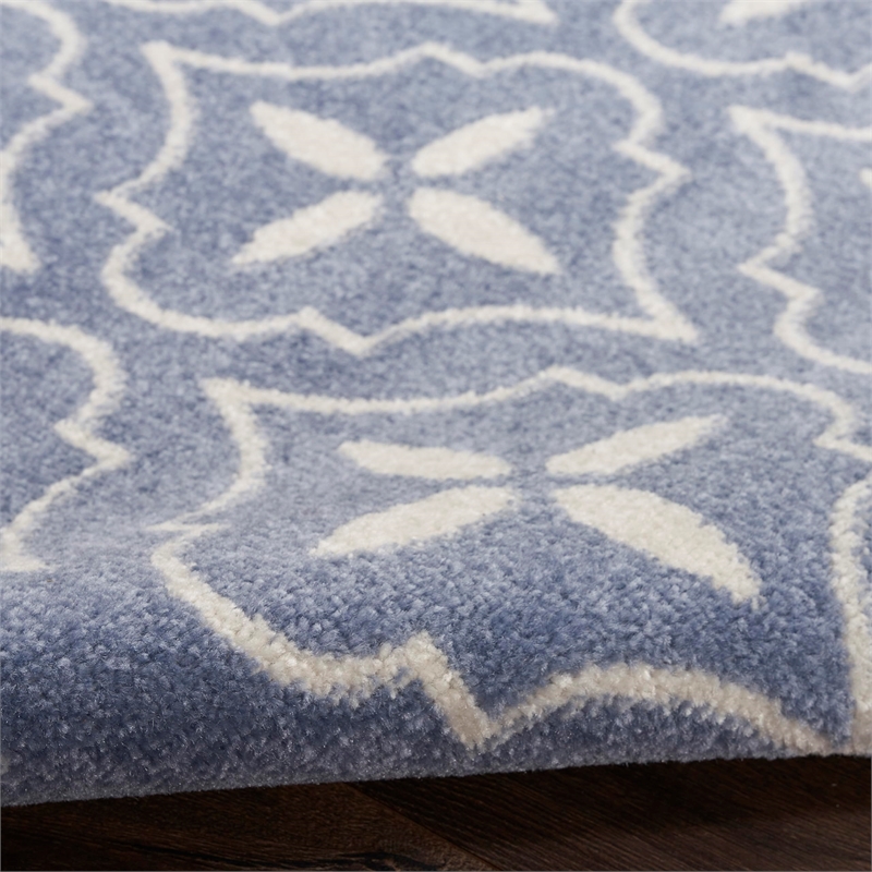 Pemberly Row Contemporary Home 6'x9' Fabric Blue Ivory Area Rug