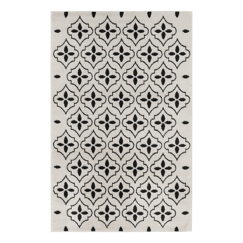 Pemberly Row Modern / Contemporary 4'x6' Ivory Black Fabric Area Rug