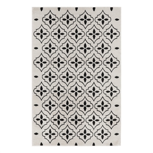 Pemberly Row Modern / Contemporary 4'x6' Ivory Black Fabric Area Rug