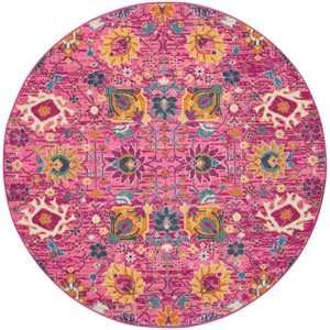 Pemberly Row Transitional 5' Round Pink Fabric Bohemian Area Rug