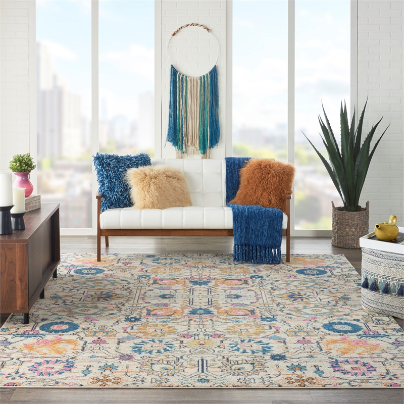 Pemberly Row 7'x10' Ivory Multicolor Fabric Bohemian Area Rug