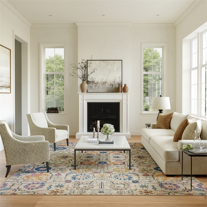 Pemberly Row 7'x10' Ivory Multicolor Fabric Bohemian Area Rug