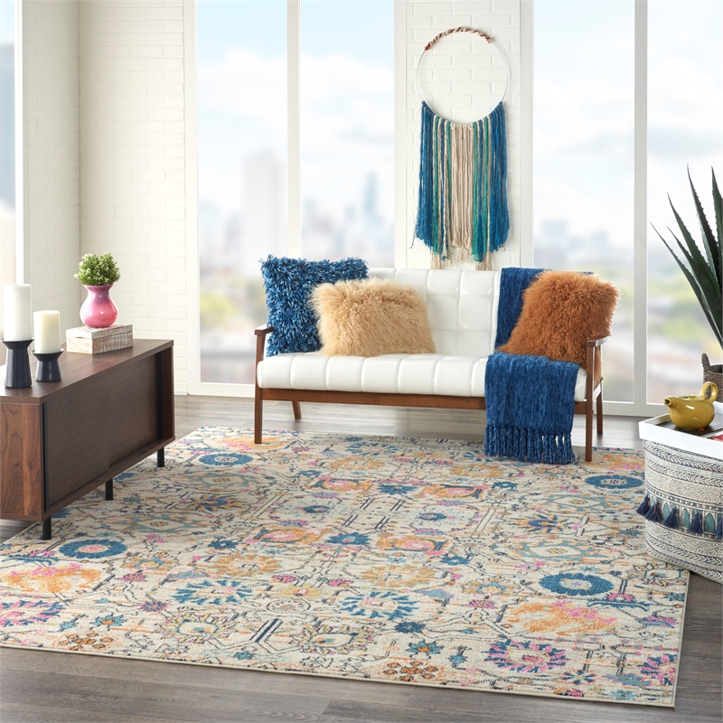 Pemberly Row 7'x10' Ivory Multicolor Fabric Bohemian Area Rug