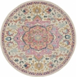 Pemberly Row Transitional 4' Round Ivory Pink Fabric Bohemian Area Rug