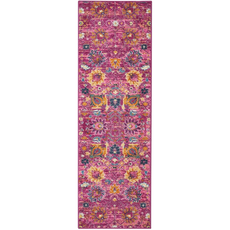 Pemberly Row Transitional 6' Runner Pink Fabric Bohemian Area Rug