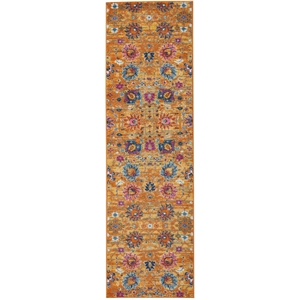 Pemberly Row Transitional 8' Runner Orange Fabric Bohemian Area Rug