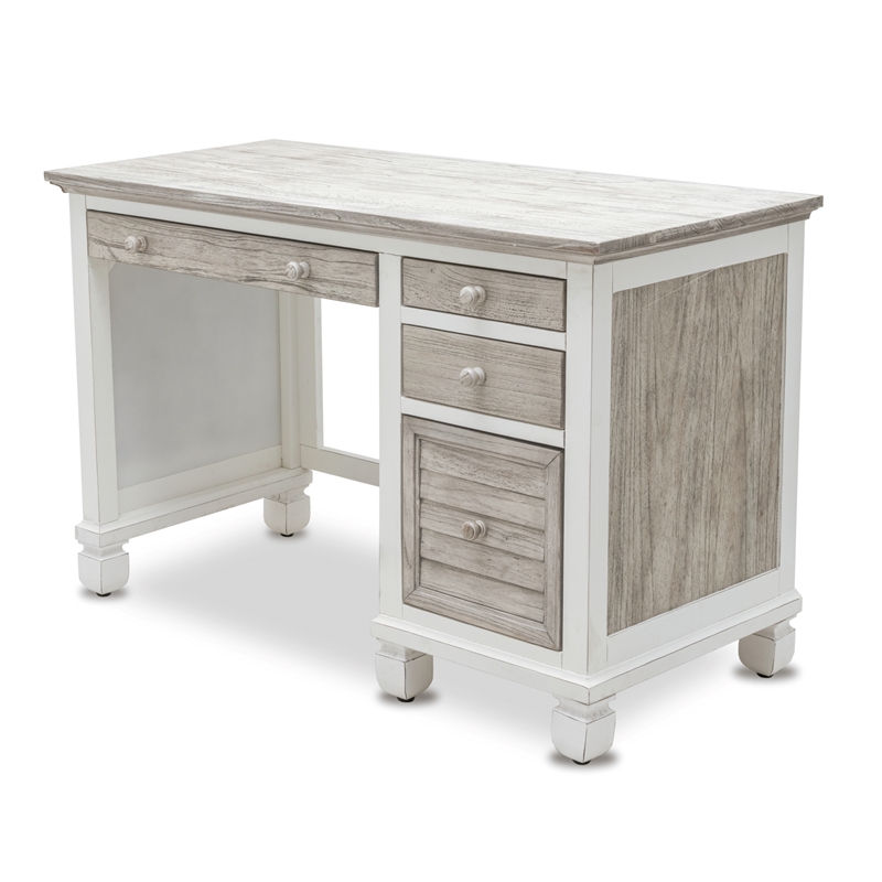 Pemberly Row Coastal Wood Desk & Chair Set in Gray/White Finish