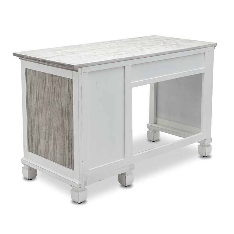 Pemberly Row Coastal Wood Desk & Chair Set in Gray/White Finish