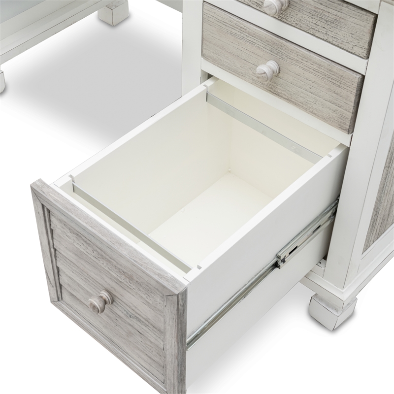 Pemberly Row Coastal Wood Desk & Chair Set in Gray/White Finish