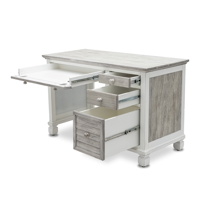 Pemberly Row Coastal Wood Desk & Chair Set in Gray/White Finish
