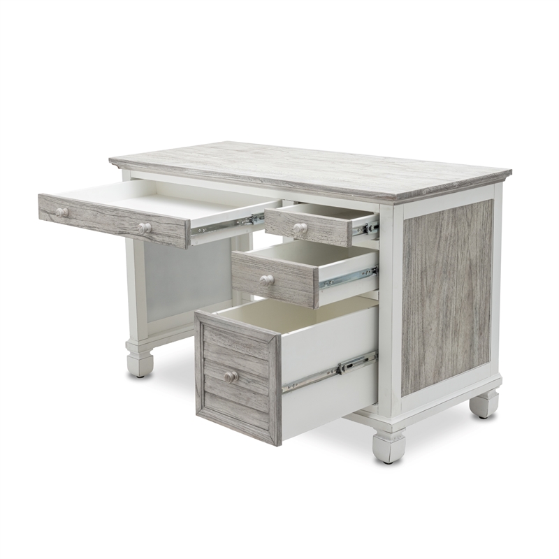 Pemberly Row Coastal Wood Desk & Chair Set in Gray/White Finish