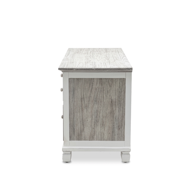 Pemberly Row Coastal Wood Desk & Chair Set in Gray/White Finish