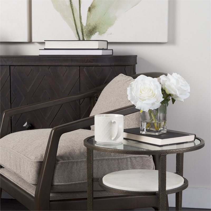 Pemberly Row Glass Top Marble Shelf Gold Base End Table Side Table