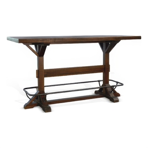Pemberly Row 78&quot Pub Bar Table with Metal Foot Rail in Black/Dark Brown Wood