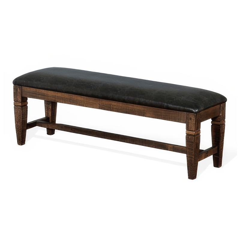 Pemberly Row 56-inch Bench with Dark Gray Faux Leather in Dark Brown Mahogany