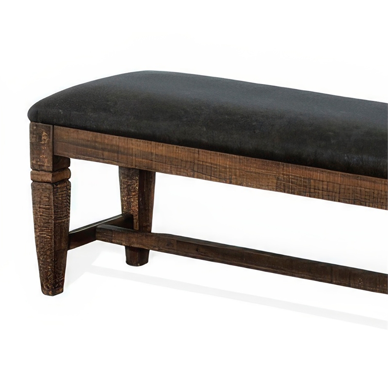 Pemberly Row 56-inch Bench with Dark Gray Faux Leather in Dark Brown Mahogany