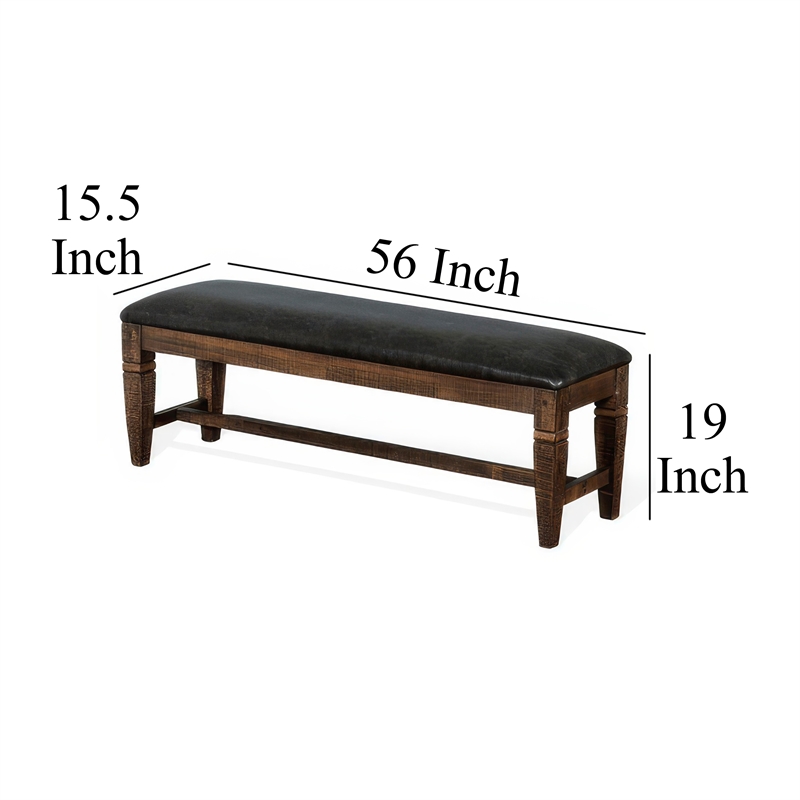 Pemberly Row 56-inch Bench with Dark Gray Faux Leather in Dark Brown Mahogany