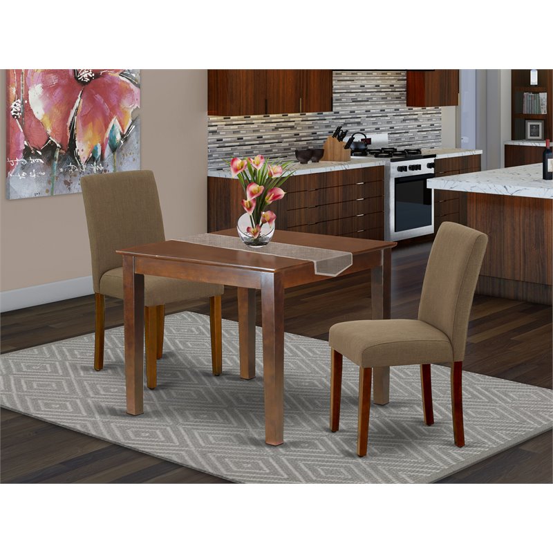 Pemberly Row 3-piece Wood Dining Set with Fabric Seat in Mahogany