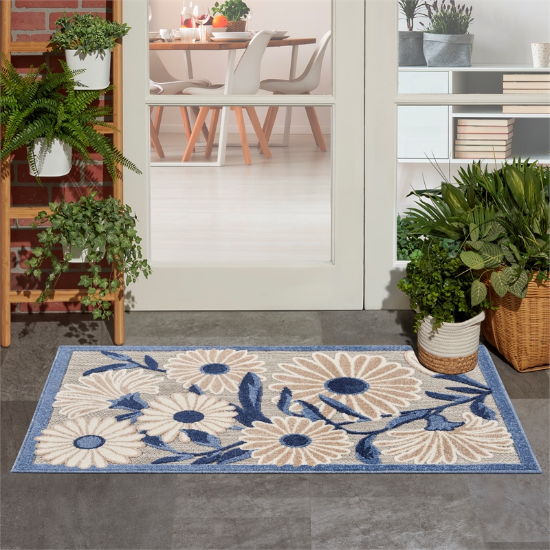 Pemberly Row 3 'x 4' Blue Gray Fabric Contemporary Blue & Gray Area Rug